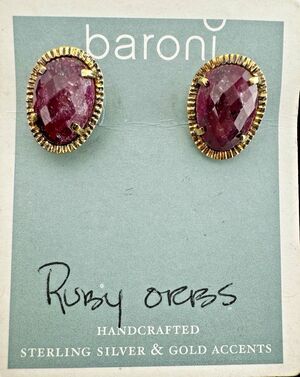 Vintage Natural Raw Ruby Earrings Sterling Silver Gold Vermeil Baroni India